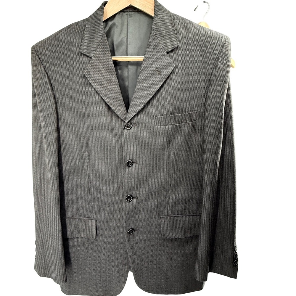 VTG Baracuta Original Mens 4-Button Suit Charcoal Grey Textured Pleated Pants